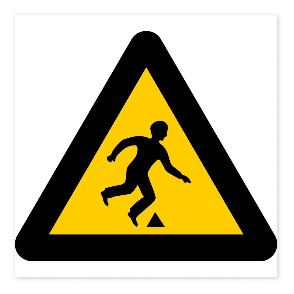 Varning för hinder-skylten har storleken 210x210mm och tillverkas i materialet Dekal. Denna standardskylt kan anpassas så att du kan skapa din egen version av skylten.