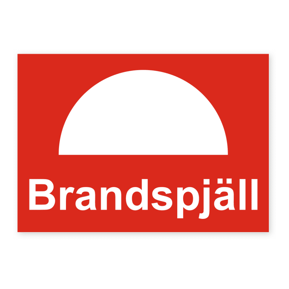 Brandspjäll-skylten har storleken 148x105mm och tillverkas i materialet Dekal. Denna standardskylt kan anpassas så att du kan skapa din egen version av skylten.